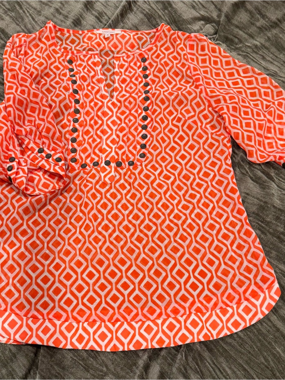41 Hawthorn Orange & White Geometric Button-Trim Tunic